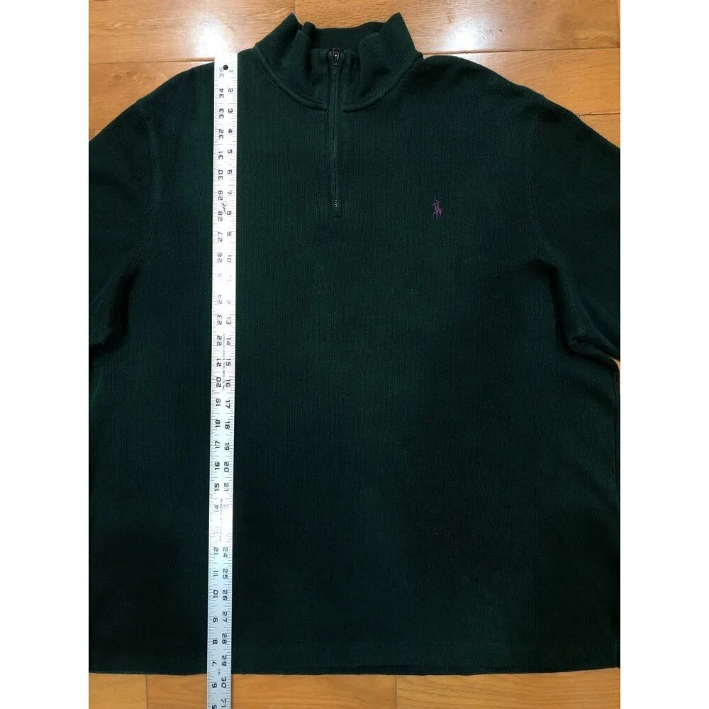 Polo Ralph Lauren Estate Rib 100% Cotton 1/4 Zip Mock Neck Green Pullover Sz XL